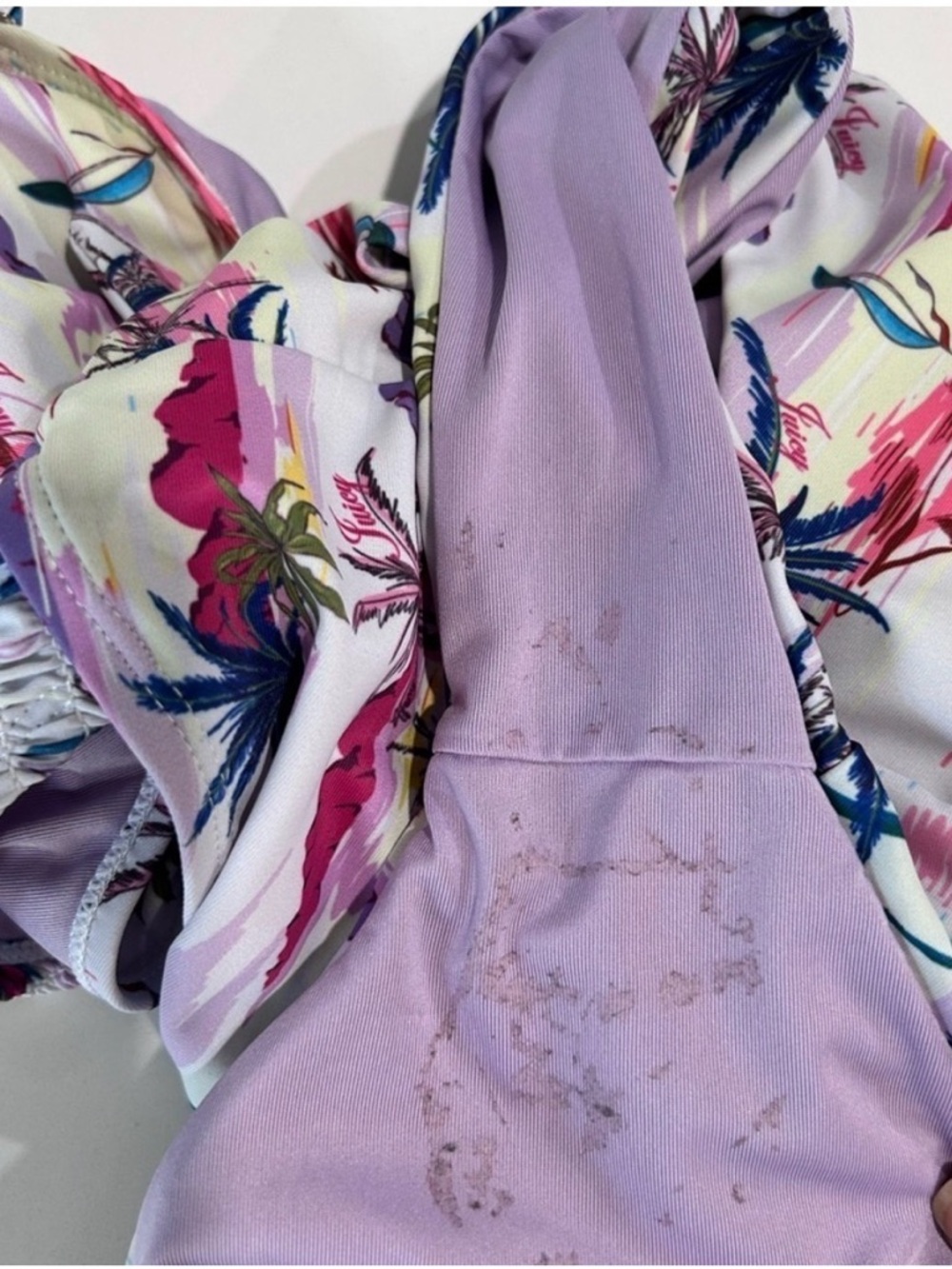 Juicy Couture Pink, Purple & Navy Tropical Logo One-Piece - Picture 13 of 16
